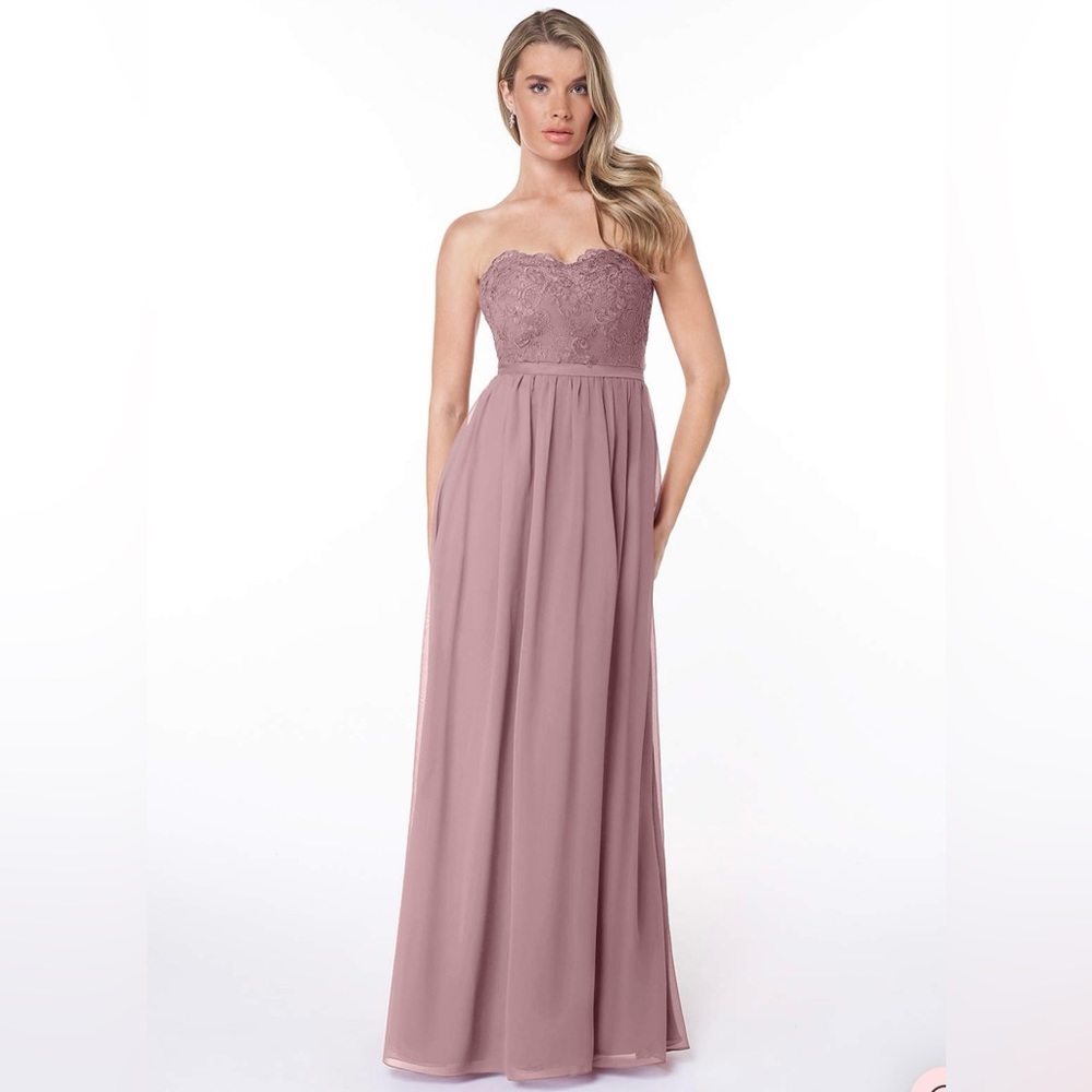 ✨NWT✨AZAZIE. Celea A-Line Lace Chiffon Floor-Length Dress. Dusty Rose. Size A12.
